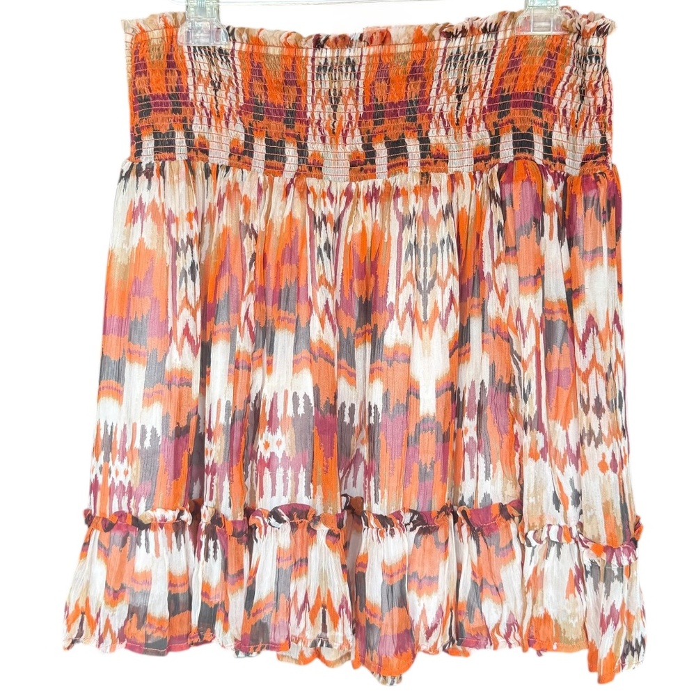 Anthropologie Orange and Brown Abstract Mini Skirt  Sz L‎